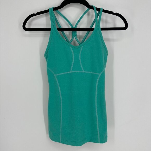 3/$25 Athleta Empowerment Tank Top XXS Shelf Bra Halter Strappy Teal Workout - Picture 1 of 8